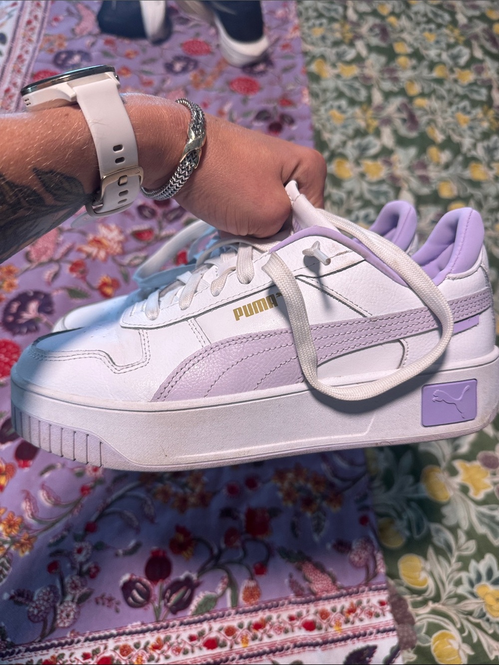 Puma White and Lavender Platform Sneakers - Women's